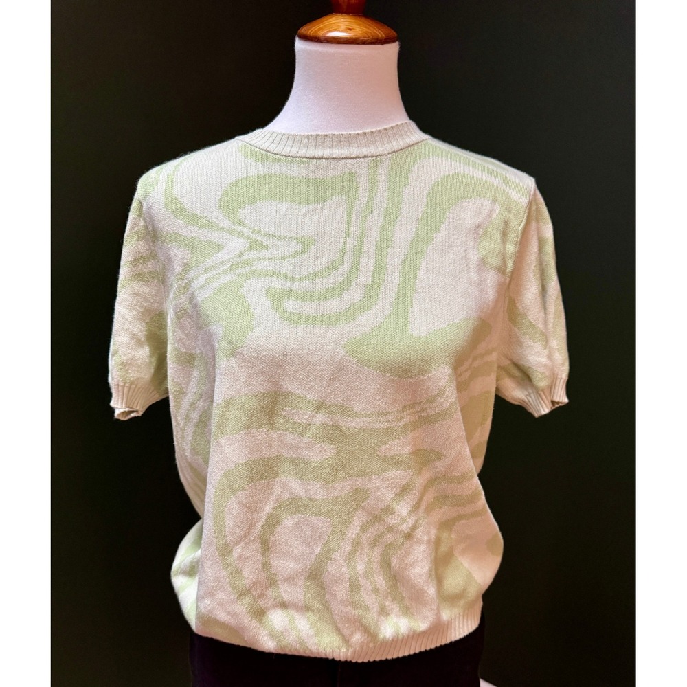Forever 21+ Green and White Swirl‎ Short Sleeve Sweater Women's Size 1X